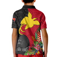 Papua New Guinea Kid Polo Shirt Birds Of Paradise Mix Tropical Flower Polynesian Pattern LT03 - Polynesian Pride