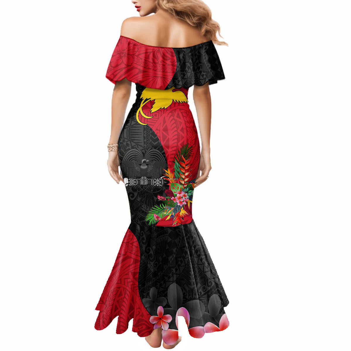 Papua New Guinea Mermaid Dress Birds Of Paradise Mix Tropical Flower Polynesian Pattern LT03 - Polynesian Pride
