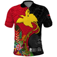 Papua New Guinea Polo Shirt Birds Of Paradise Mix Tropical Flower Polynesian Pattern LT03 Red - Polynesian Pride