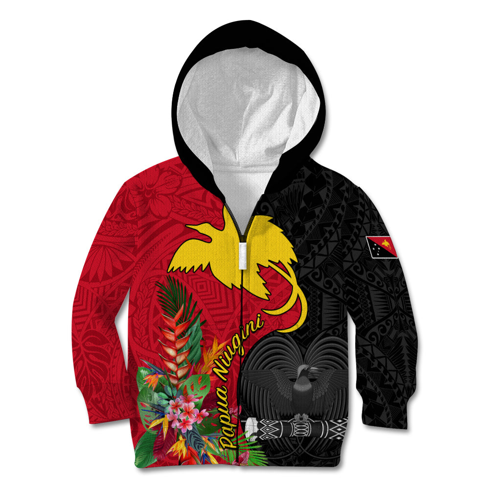 Custom Papua New Guinea Kid Hoodie Birds Of Paradise Mix Tropical Flower Polynesian Pattern LT03 - Polynesian Pride