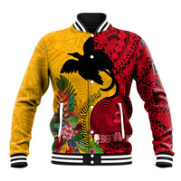 Papua New Guinea Baseball Jacket Birds Of Paradise Mix Tropical Flower Polynesian Pattern LT03 Unisex Yellow - Polynesian Pride