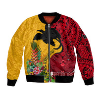 Papua New Guinea Bomber Jacket Birds Of Paradise Mix Tropical Flower Polynesian Pattern LT03 Unisex Yellow - Polynesian Pride