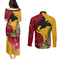 Papua New Guinea Couples Matching Puletasi Dress and Long Sleeve Button Shirts Birds Of Paradise Mix Tropical Flower Polynesian Pattern LT03 - Polynesian Pride
