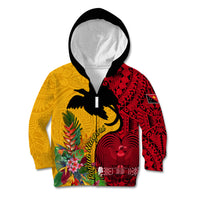 Papua New Guinea Kid Hoodie Birds Of Paradise Mix Tropical Flower Polynesian Pattern LT03 Zip Hoodie Yellow - Polynesian Pride