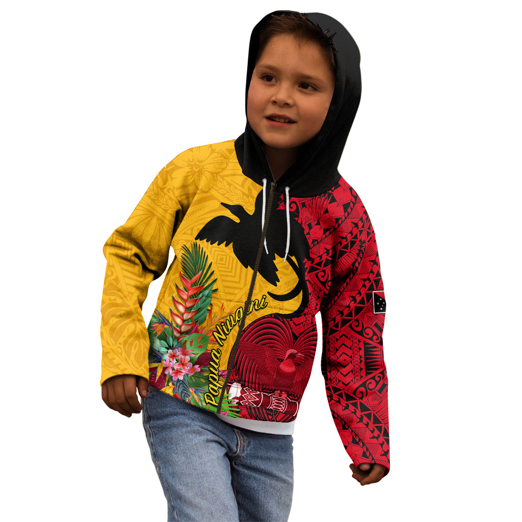 Papua New Guinea Kid Hoodie Birds Of Paradise Mix Tropical Flower Polynesian Pattern LT03 - Polynesian Pride