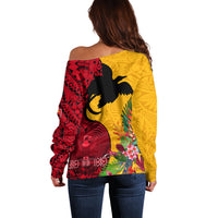 Papua New Guinea Off Shoulder Sweater Birds Of Paradise Mix Tropical Flower Polynesian Pattern LT03 - Polynesian Pride