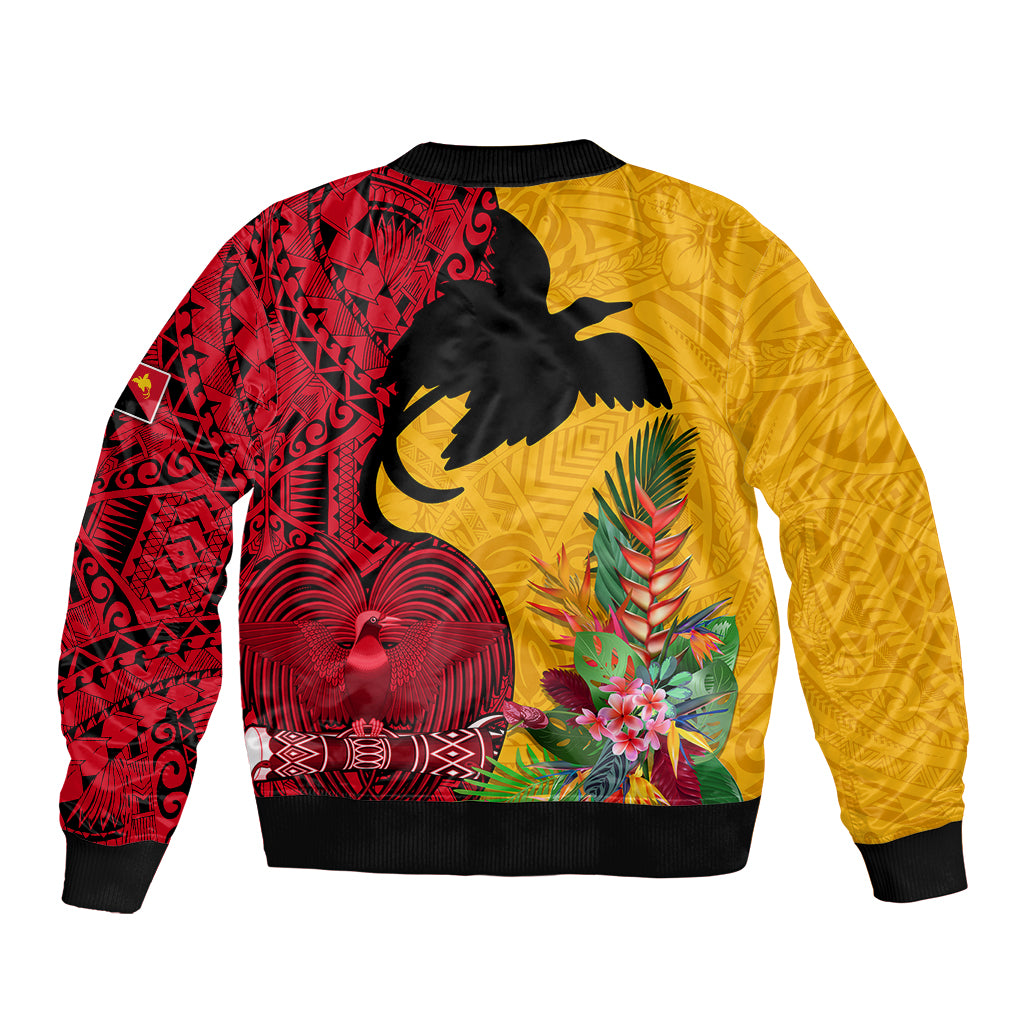 Papua New Guinea Sleeve Zip Bomber Jacket Birds Of Paradise Mix Tropical Flower Polynesian Pattern LT03 - Polynesian Pride