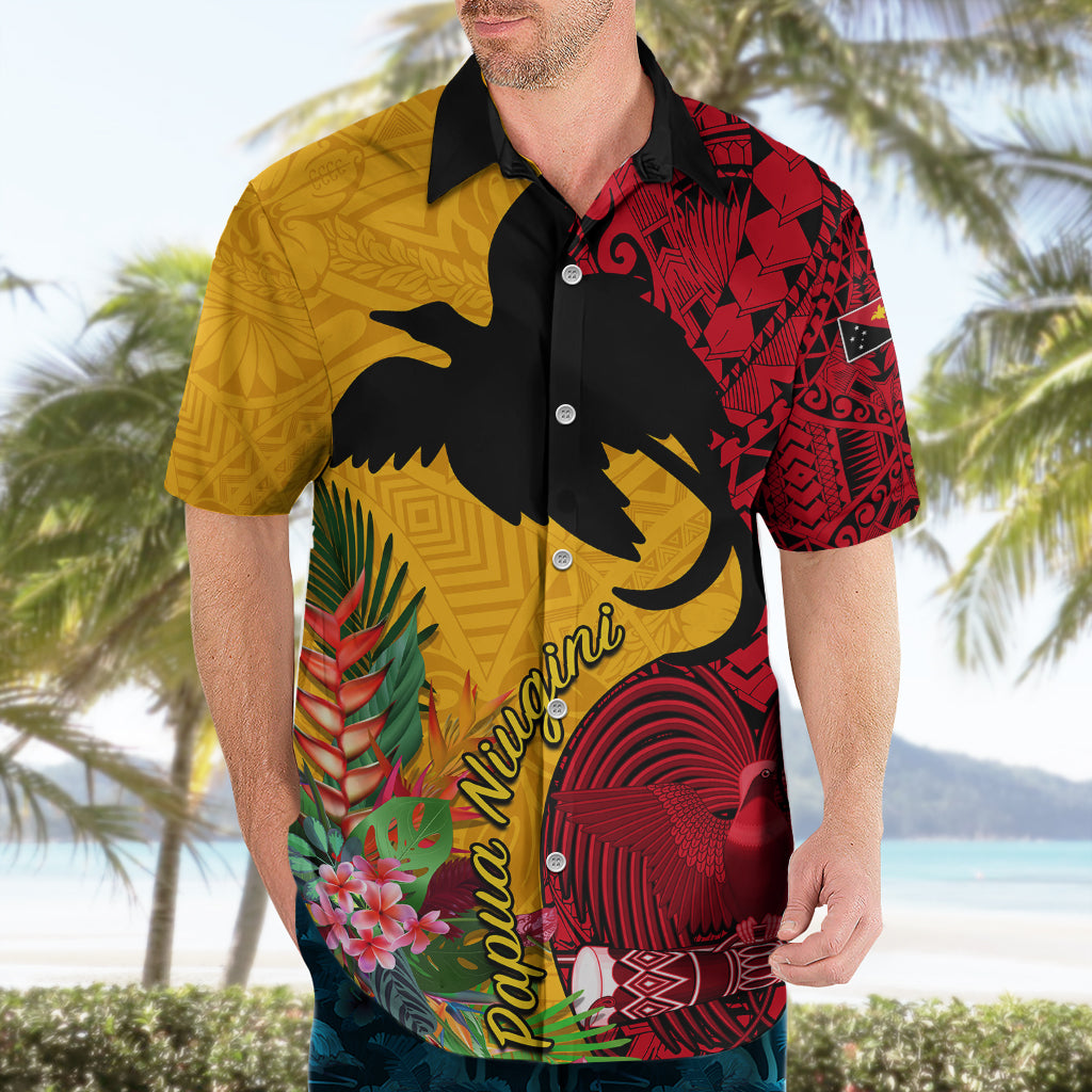 Custom Papua New Guinea Hawaiian Shirt Birds Of Paradise Mix Tropical Flower Polynesian Pattern LT03 - Polynesian Pride