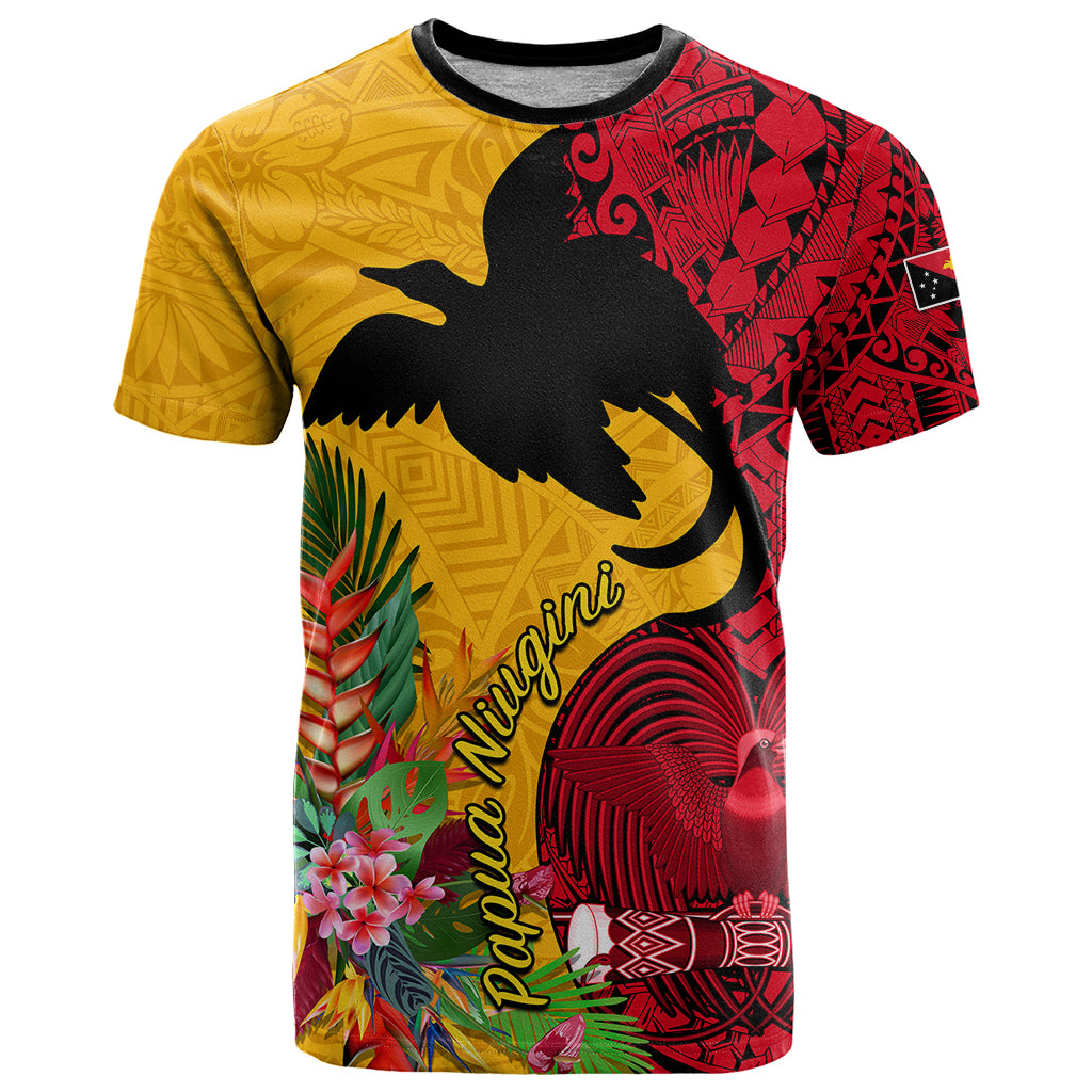 Custom Papua New Guinea T Shirt Birds Of Paradise Mix Tropical Flower Polynesian Pattern LT03 Yellow - Polynesian Pride