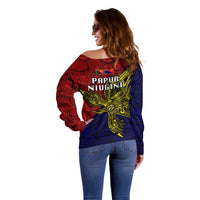 Papua New Guinea Central Province Off Shoulder Sweater PNG Birds Of Paradise Polynesian Arty Style LT03 - Polynesian Pride