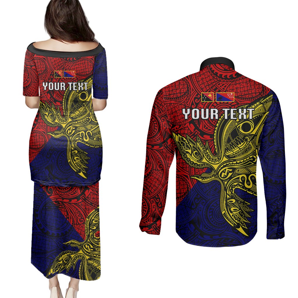 Custom Papua New Guinea Central Province Couples Matching Puletasi Dress and Long Sleeve Button Shirts PNG Birds Of Paradise Polynesian Arty Style LT03 - Polynesian Pride