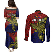 Custom Papua New Guinea Central Province Couples Matching Puletasi Dress and Long Sleeve Button Shirts PNG Birds Of Paradise Polynesian Arty Style LT03 - Polynesian Pride