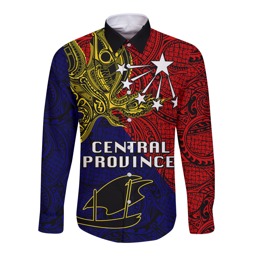 Custom Papua New Guinea Central Province Long Sleeve Button Shirt PNG Birds Of Paradise Polynesian Arty Style LT03 Unisex Red - Polynesian Pride