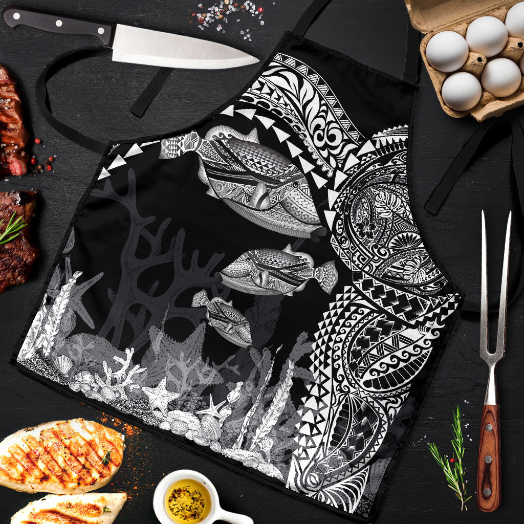 Hawaiian Reef Triggerfish Apron Polynesian Art with Tribal Humuhumunukunukuapua'a LT03 Black - Polynesian Pride