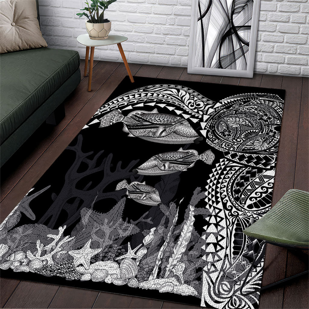 Hawaiian Reef Triggerfish Area Rug Polynesian Art with Tribal Humuhumunukunukuapua'a LT03 Black - Polynesian Pride