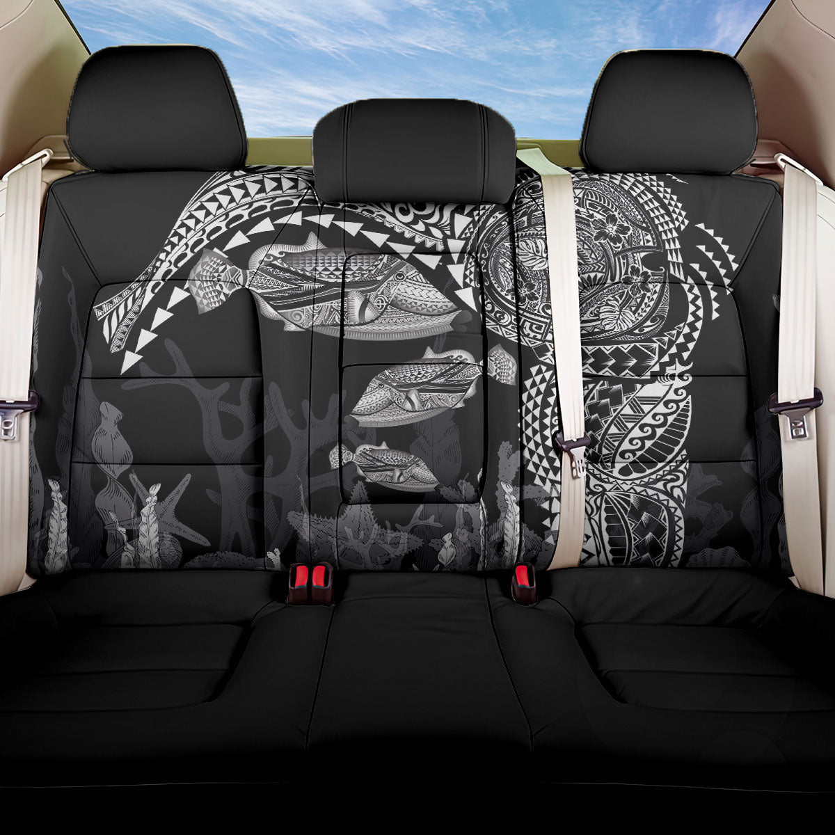 Hawaiian Reef Triggerfish Back Car Seat Cover Polynesian Art with Tribal Humuhumunukunukuapua'a LT03 One Size Black - Polynesian Pride