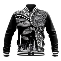 Hawaiian Reef Triggerfish Baseball Jacket Polynesian Art with Tribal Humuhumunukunukuapua'a LT03 Unisex Black - Polynesian Pride