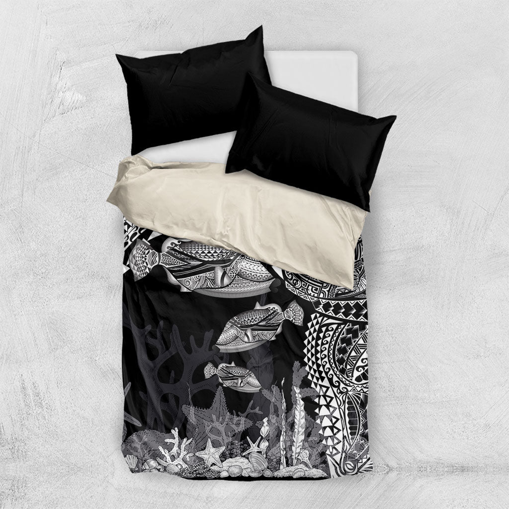 Hawaiian Reef Triggerfish Bedding Set Polynesian Art with Tribal Humuhumunukunukuapua'a LT03 US Twin 172cm x 218cm Black - Polynesian Pride