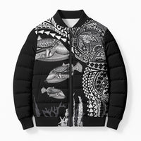 Hawaiian Reef Triggerfish Bomber Puffer Jacket Polynesian Art with Tribal Humuhumunukunukuapua'a LT03 Unisex Black - Polynesian Pride