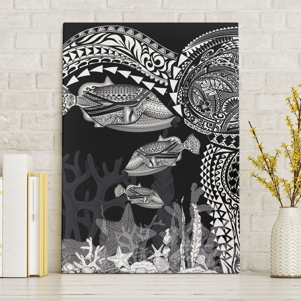 Hawaiian Reef Triggerfish Canvas Wall Art Polynesian Art with Tribal Humuhumunukunukuapua'a LT03 Without Frame Black - Polynesian Pride