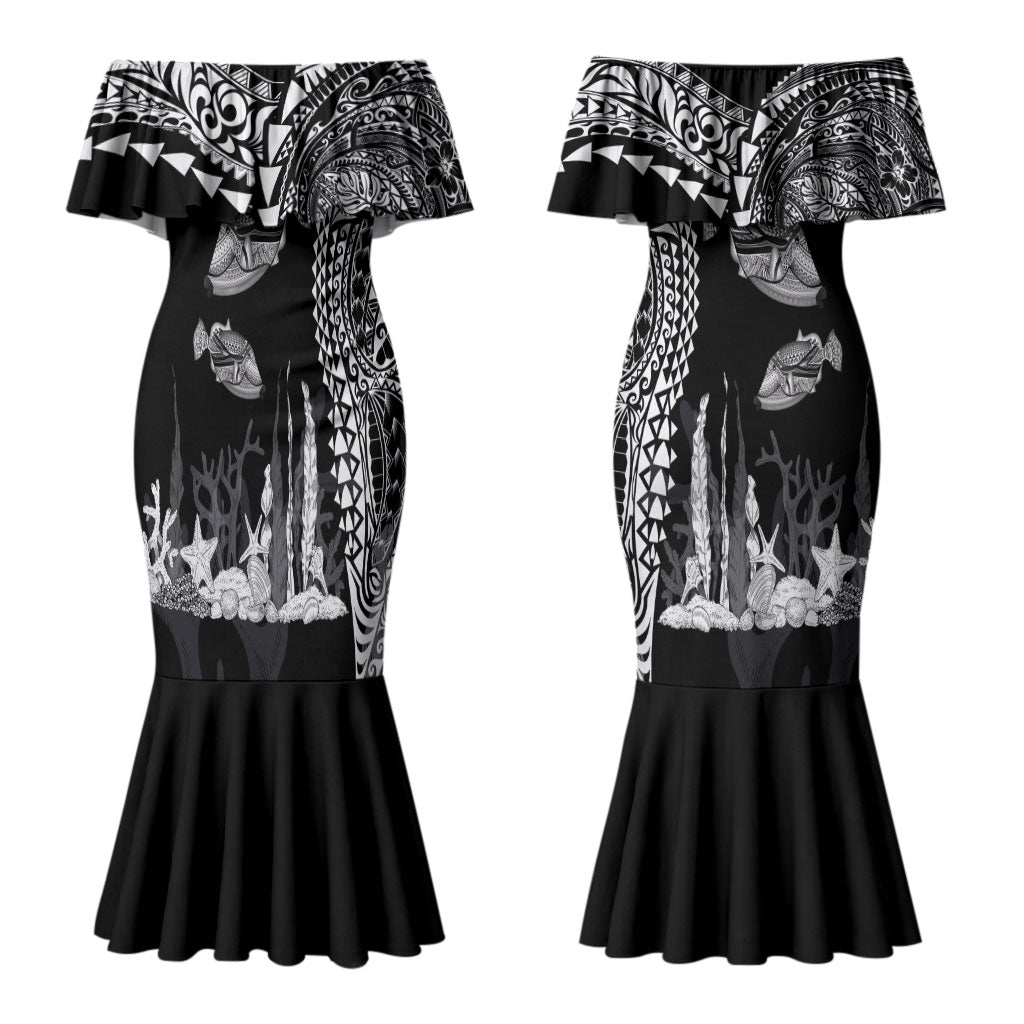 Hawaiian Reef Triggerfish Couples Matching Mermaid Dress and Hawaiian Shirt Polynesian Art with Tribal Humuhumunukunukuapua'a LT03 - Polynesian Pride