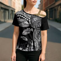 Hawaiian Reef Triggerfish Cross Shoulder Shirt Polynesian Art with Tribal Humuhumunukunukuapua'a LT03 - Polynesian Pride