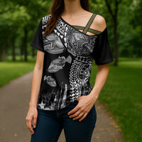 Hawaiian Reef Triggerfish Cross Shoulder Shirt Polynesian Art with Tribal Humuhumunukunukuapua'a LT03 - Polynesian Pride