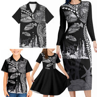 Hawaiian Reef Triggerfish Family Matching Long Sleeve Bodycon Dress and Hawaiian Shirt Polynesian Art with Tribal Humuhumunukunukuapua'a LT03 - Polynesian Pride