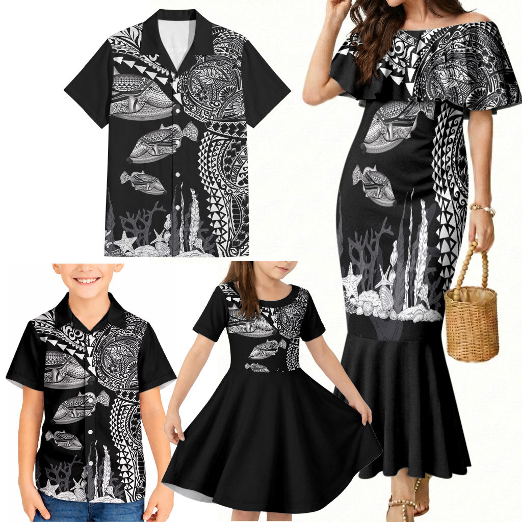 Hawaiian Reef Triggerfish Family Matching Mermaid Dress and Hawaiian Shirt Polynesian Art with Tribal Humuhumunukunukuapua'a LT03 - Polynesian Pride