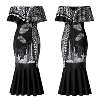 Hawaiian Reef Triggerfish Family Matching Mermaid Dress and Hawaiian Shirt Polynesian Art with Tribal Humuhumunukunukuapua'a LT03 Mom's Dress Black - Polynesian Pride