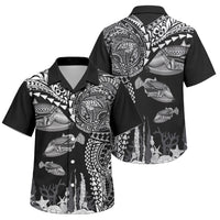 Hawaiian Reef Triggerfish Family Matching Off Shoulder Maxi Dress and Hawaiian Shirt Polynesian Art with Tribal Humuhumunukunukuapua'a LT03 Son's Shirt Black - Polynesian Pride