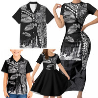 Hawaiian Reef Triggerfish Family Matching Short Sleeve Bodycon Dress and Hawaiian Shirt Polynesian Art with Tribal Humuhumunukunukuapua'a LT03 - Polynesian Pride