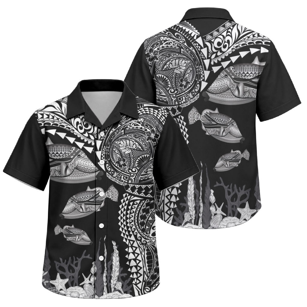 Hawaiian Reef Triggerfish Family Matching Summer Maxi Dress and Hawaiian Shirt Polynesian Art with Tribal Humuhumunukunukuapua'a LT03 Son's Shirt Black - Polynesian Pride