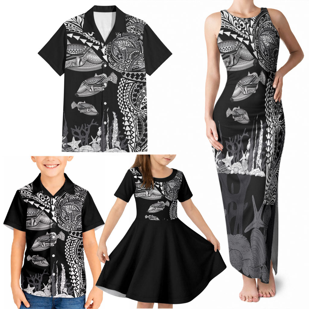 Hawaiian Reef Triggerfish Family Matching Tank Maxi Dress and Hawaiian Shirt Polynesian Art with Tribal Humuhumunukunukuapua'a LT03 - Polynesian Pride