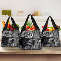 Hawaiian Reef Triggerfish Grocery Bag Polynesian Art with Tribal Humuhumunukunukuapua'a LT03 3-pack One Size Black - Polynesian Pride