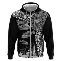 Hawaiian Reef Triggerfish Hoodie Polynesian Art with Tribal Humuhumunukunukuapua'a LT03 Zip Hoodie Black - Polynesian Pride