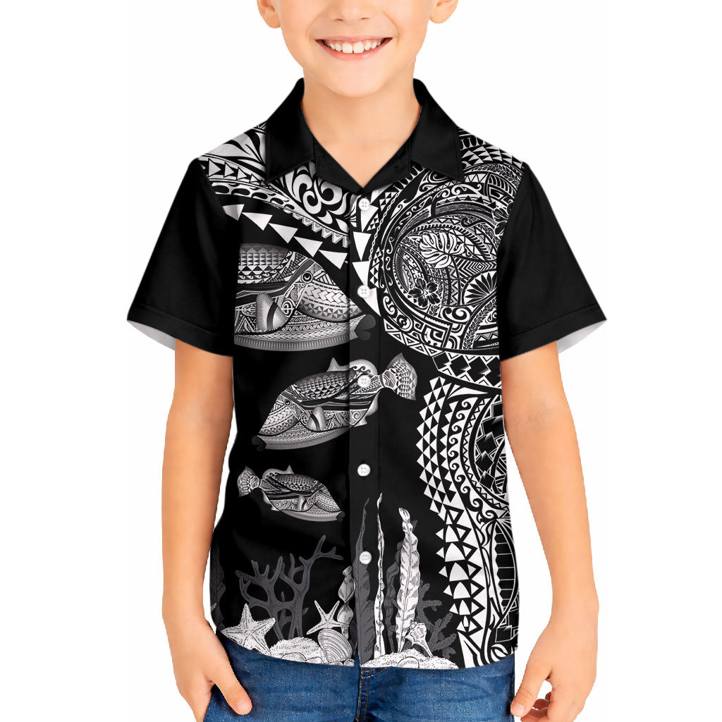 Hawaiian Reef Triggerfish Kid Hawaiian Shirt Polynesian Art with Tribal Humuhumunukunukuapua'a LT03 Kid Black - Polynesian Pride