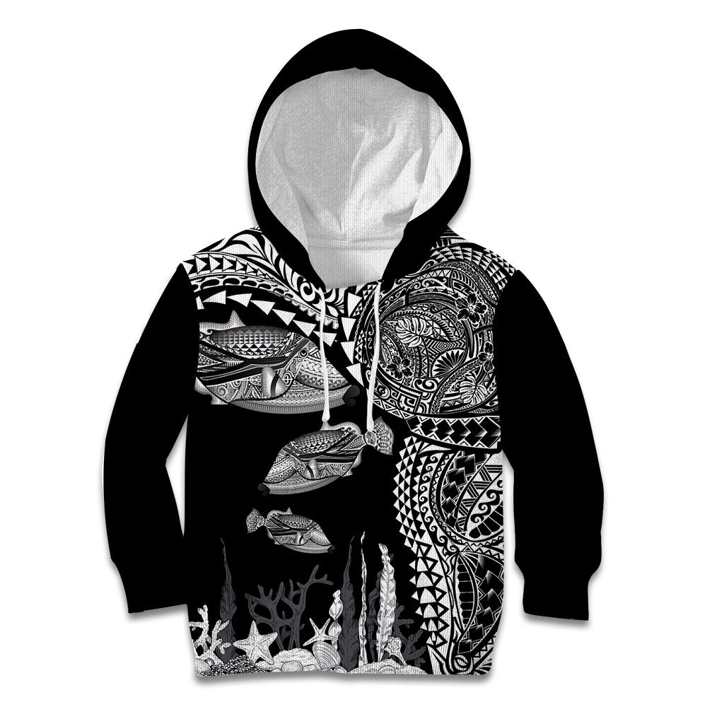 Hawaiian Reef Triggerfish Kid Hoodie Polynesian Art with Tribal Humuhumunukunukuapua'a LT03 Hoodie Black - Polynesian Pride