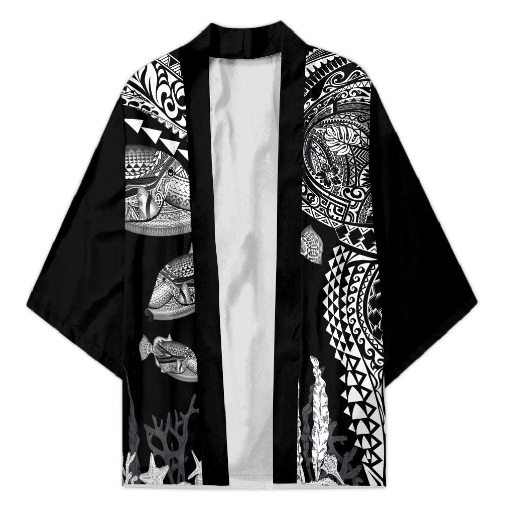 Hawaiian Reef Triggerfish Kimono Polynesian Art with Tribal Humuhumunukunukuapua'a LT03 Unisex Black - Polynesian Pride