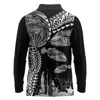 Hawaiian Reef Triggerfish Long Sleeve Polo Shirt Polynesian Art with Tribal Humuhumunukunukuapua'a LT03 - Polynesian Pride