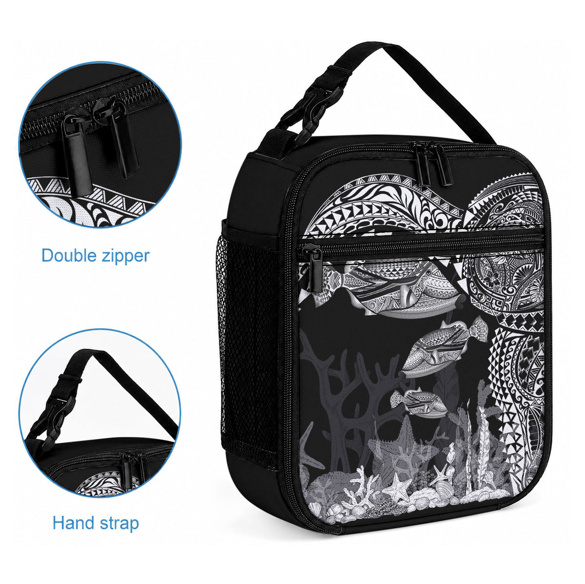 Hawaiian Reef Triggerfish Lunch Bag Polynesian Art with Tribal Humuhumunukunukuapua'a
