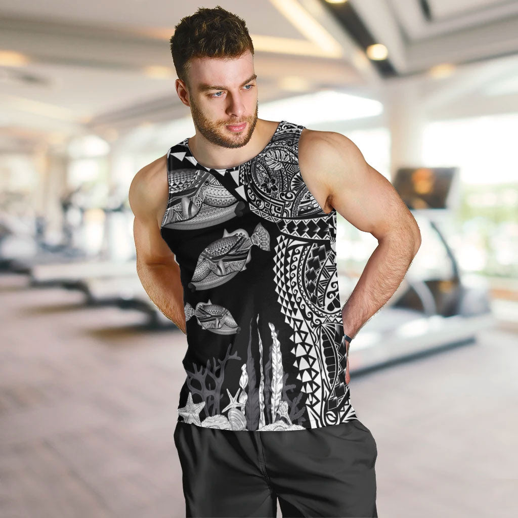 Hawaiian Reef Triggerfish Men Tank Top Polynesian Art with Tribal Humuhumunukunukuapua'a LT03 Black - Polynesian Pride