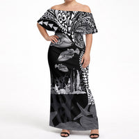 Hawaiian Reef Triggerfish Off Shoulder Maxi Dress Polynesian Art with Tribal Humuhumunukunukuapua'a LT03 Women Black - Polynesian Pride