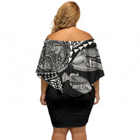 Hawaiian Reef Triggerfish Off Shoulder Short Dress Polynesian Art with Tribal Humuhumunukunukuapua'a LT03 - Polynesian Pride