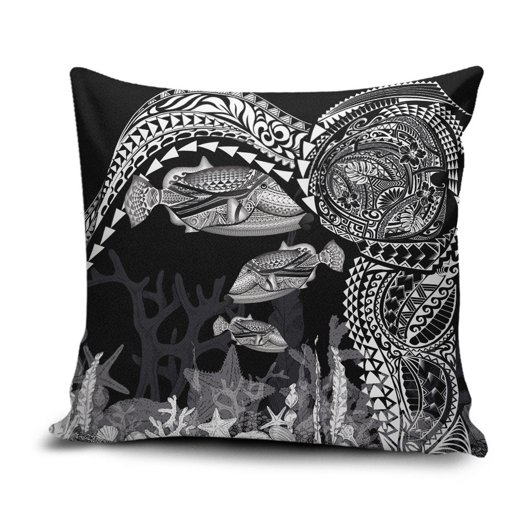 Hawaiian Reef Triggerfish Pillow Cover Polynesian Art with Tribal Humuhumunukunukuapua'a LT03 Black - Polynesian Pride