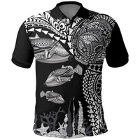 Hawaiian Reef Triggerfish Polo Shirt Polynesian Art with Tribal Humuhumunukunukuapua'a LT03 Black - Polynesian Pride