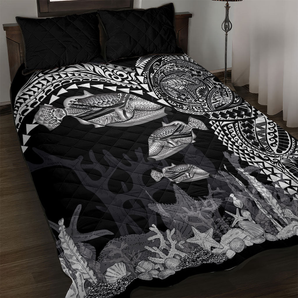 Hawaiian Reef Triggerfish Quilt Bed Set Polynesian Art with Tribal Humuhumunukunukuapua'a LT03 Black - Polynesian Pride