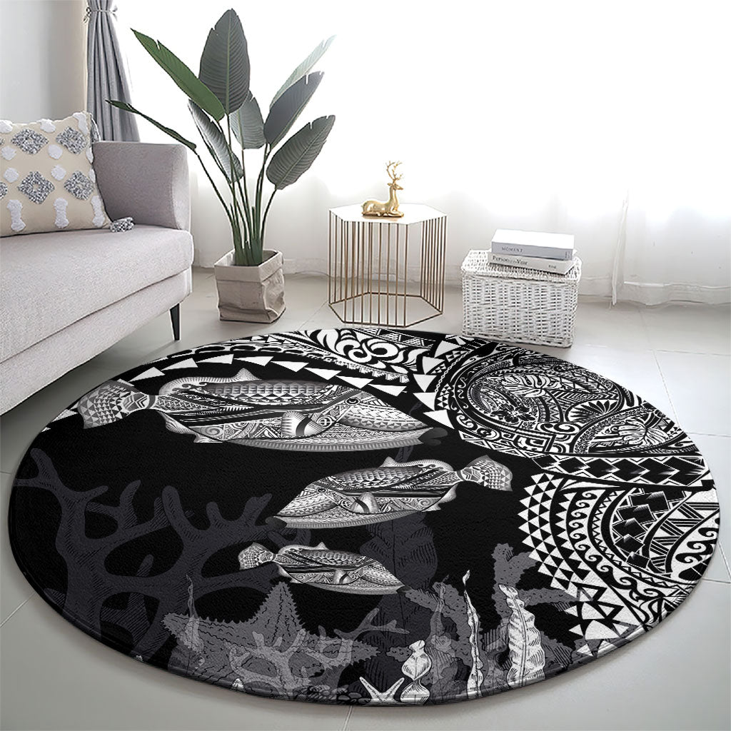 Hawaiian Reef Triggerfish Round Carpet Polynesian Art with Tribal Humuhumunukunukuapua'a LT03 - Polynesian Pride