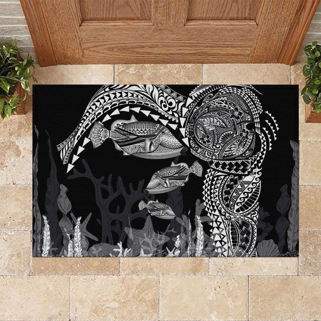 Hawaiian Reef Triggerfish Rubber Doormat Polynesian Art with Tribal Humuhumunukunukuapua'a LT03 Black - Polynesian Pride