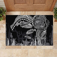Hawaiian Reef Triggerfish Rubber Doormat Polynesian Art with Tribal Humuhumunukunukuapua'a LT03 Black - Polynesian Pride
